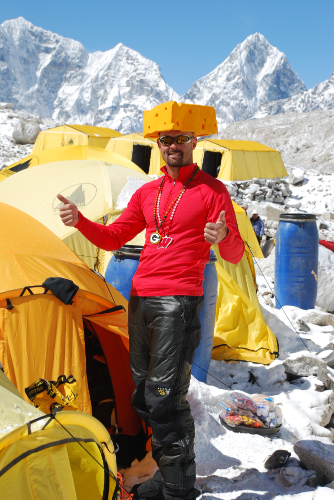 Wisconsin Cheesehead at Base Camp